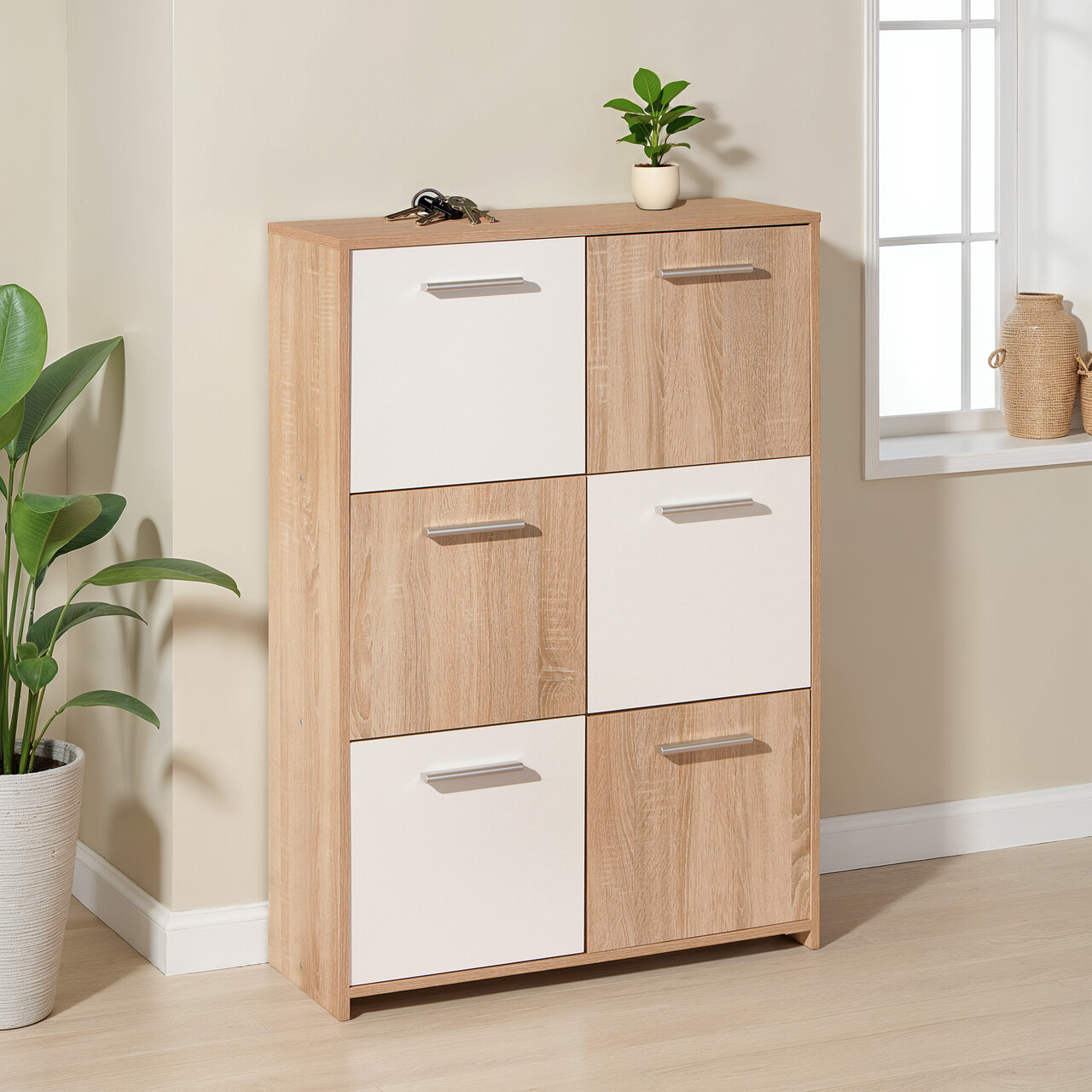 Comoda Egadi, Inter Link, 77x30x114 cm, PAL, sonoma/alb - imagine 6
